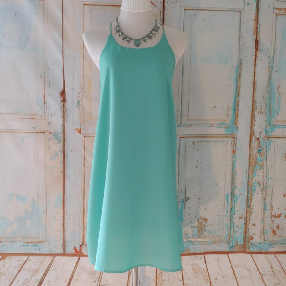 Truth swing halter back strap dress/size M/light green teal mint